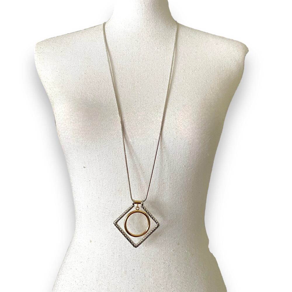 White House Black Market 34” Long Geometric Pendant Pendant Necklace Silver Gold